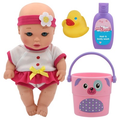 New Adventures Love Buckets - Bath Safe 8" Baby Doll Bath Time Playset, 2+