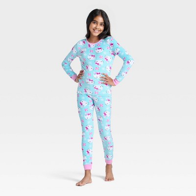 Girls' 2pc Hello Kitty Holiday Snuggly Soft Pajama Set - Aqua Blue