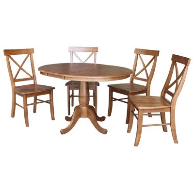 International Concepts 36" Round Extendable Dining Table with 4 X Back Chairs Set