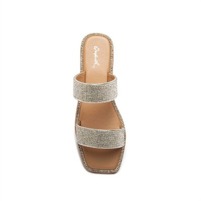 Women's Wo's Rhinestone Band Slide Sandal - Qupid US7.5