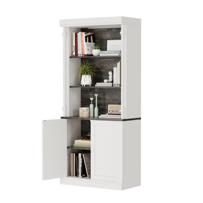 Double Door Bookshelf MDF Iron Roman Columns - Tri-Color Storage Cabinet White Dark Gray, Vintage Home Decor