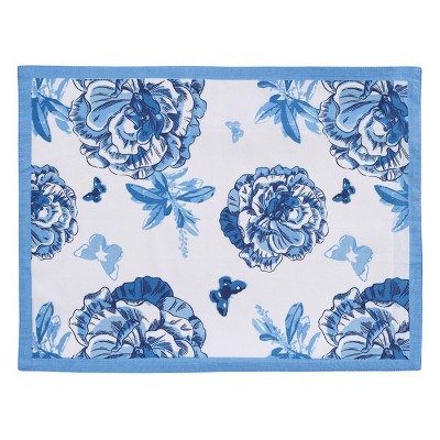 Patricia Heaton Home Blue Florals And Flitters Reversible Placemat Set of 4
