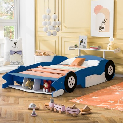 Twin/Full Size Race Car-Shaped Platform Bed with Wheels, Wood Bed Frame - ModernLuxe
