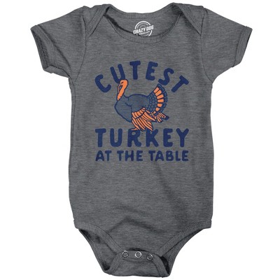 Cutest Turkey At The Table Baby Bodysuit Funny Cute Thanksgiving Dinner Jumper for Infants - Crazy Dog Baby Bodysuit for Thanksgiving
