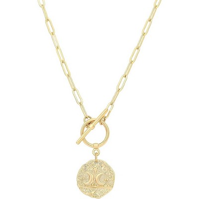 HTUTWOO 18K Gold Moon Star Lion Evil Eye Love Heart Cross Pendant Necklace Medallion Paperclip Chian Choker Layering Jewery for Women