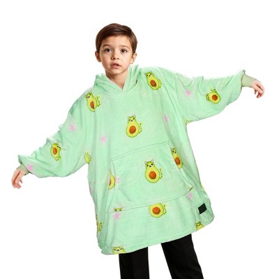 Tirrinia Kid Cute Patterns Blanket Hoodie Oversized Sweatshirt, Soft Warm Fleece Wearable Blanket Pullover, Cozy Christmas Gift for 3-12 Boy Girl