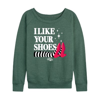 Women's - Wizard of Oz - I Like Your Shoes Ruby Slippers Lightweight French Terry Wide Neck Long Sleeve Graphic Shirt
