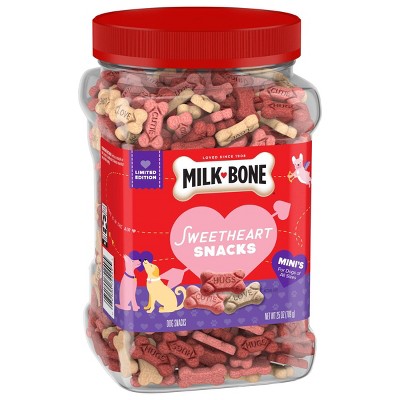 Milk-Bone Valentine Sweetheart Snacks Dog Treats Biscuits Canister with Chicken, Bacon & Beef Flavor - 25oz