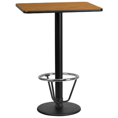 Flash Furniture 24'' x 30'' Rectangular Laminate Table Top with 18'' Round Bar Height Table Base and Foot Ring