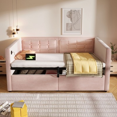 NicBex Twin Size Modern Bed Frame Sofa Bed with Hydraulic Storage,Tufted Daybed Platform Bed for Bedroom,Kids Room,Study