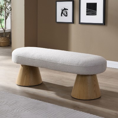 NicBex Modern Mushroom-Shaped Boucle Ottoman Dining Bench with Sturdy Wooden Base,Upholstered Long Bench for Living Room,Bedroom