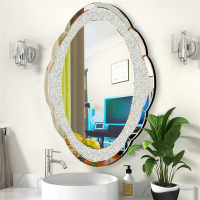 31.5x23.6in Sparkly Crystal Crushed Diamond Wall Mirror Oval Accent Mirror Bathroom Hallway