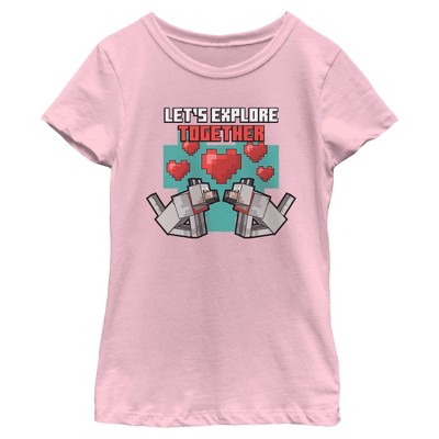 Girls Minecraft Valentine's Day Wolf Let's Explore Together T Shirt