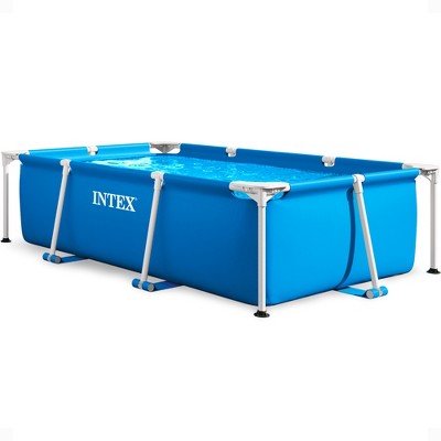 Intex Rectangular Frame Above Ground Outdoor Home Backyard Splash Swimming Pool with Flow Control Valve for Draining