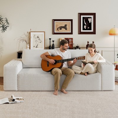 Dronkon 63in Deluxe 2 seat Oversized Upholstered Loveseat,No Assembly Deep Seat,White