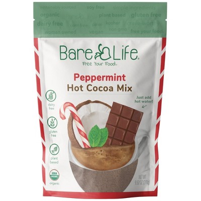 Bare Life Dairy Free Peppermint Hot Cocoa Mix | 10 Serving Stand Up Pouch | Gluten Free, Vegan, Organic