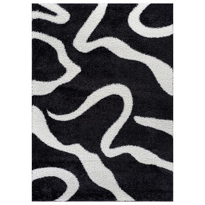 World Rug Gallery Striped Shag Rug – Durable for Living Room, Bedroom, or Entryway – Anthracite Dark Gray – Easy to Clean