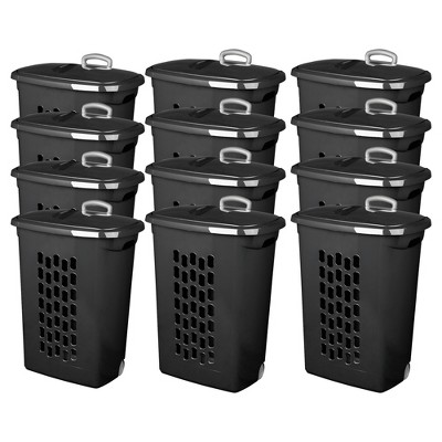 Sterilite Laundry Hamper Flip Top Lid Retractable Pull Handle Wheels