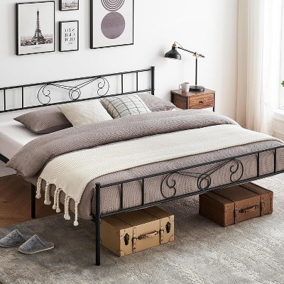 Bed Frames Platform Bed Frame with Iron-Art Headboard and Footboard Steel Slats Support Mattress Foundation King Bed Frame Under Bed Storage