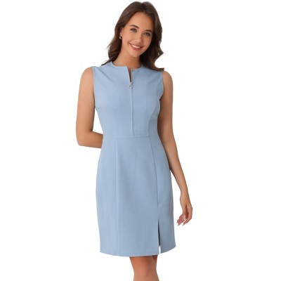INSPIRE CHIC Women's Office Round Neck Sleeveless Zipper Front Midi Dress