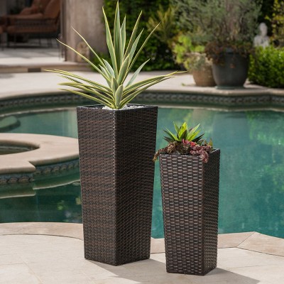 Gulches Rattan Flower Pot Set - Chic Brown Planters for Your Outdoor Oasis