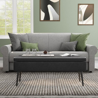 47.8" Faux Leather Storage Ottoman Bench with Hidden Compartment and Metal Legs for Bedroom & Entryway