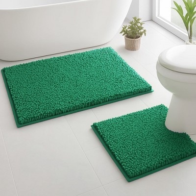 Home Mart Goods 2 Piece Set Hunter Green Soft Cozy Plush Chenille Bath Mat Bathroom Rug