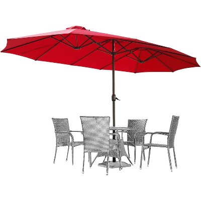 COWLOWN Red Double Sided 15ft Outdoor Market Umbrella for Patio, Crank Operated, Shade for Pool, Backyard, No Base