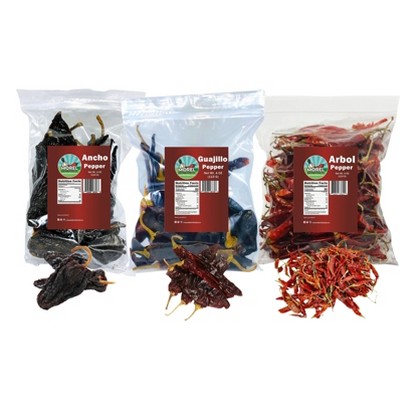 Morel Distribution Co | Dried Chile Peppers Bundle Pack (12 oz Total) Ancho Chiles, Guajillo Chiles and Arbol Chiles - The Spicy Set.