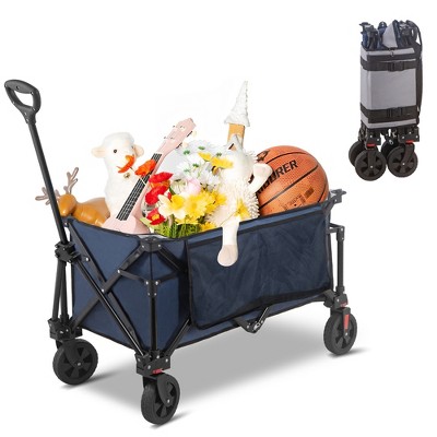 YARDSIGHT Collapsible Folding Wagon Cart, 220 lbs Heavy-Duty Utility Cart with All-Terrain Wheels and Side Storage for Camping, Shopping, Gardening