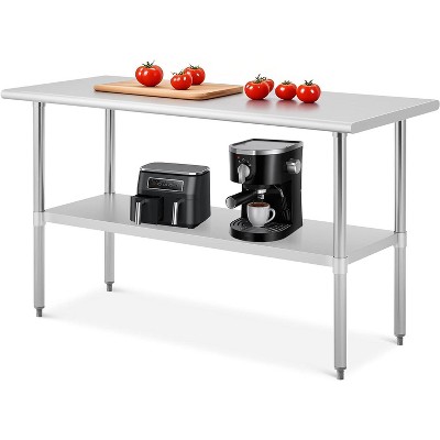 Stainless Steel Table for Prep & Work, 2-Tier Shelf Commercial Metal Worktable Adjustable Height & Leveling Feet, Extra Strength Kitchen Storage Rack