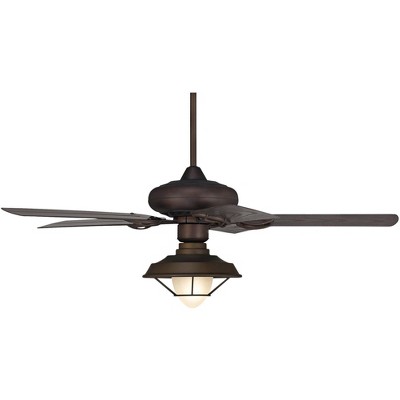 52" Casa Vieja Orb Industrial Rustic Indoor Outdoor Ceiling Fan with LED Light Oil Rubbed Bronze Caged Frosted Glass Wet Rated for Patio Exterior Home