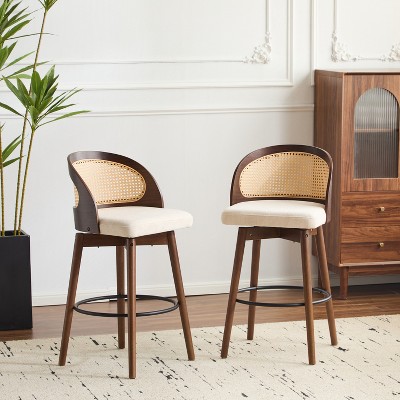 Christopher Knight Home Ovid Contemporary Rattan and Rubberwood Faux Leather Barstools (Set of 2)