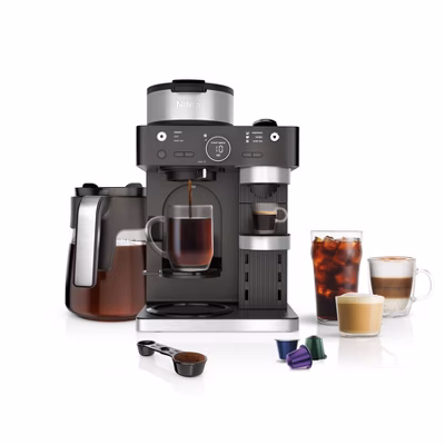 Ninja 12c/Single-Serve Espresso & Coffee Barista System – CFN601: Stainless Steel, Dishwasher-Safe, 60oz Capacity