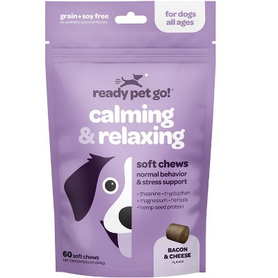 Ready Pet Go Dog Calming Treats for Anxiety & Separation, Herbal Hemp Calming Chews for Dogs Anxiety & Stress Support, Bacon Cheese Flavor, 60 or 90ct