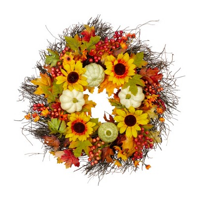 Northlight Sunflowers and Gourds Artificial Thanksgiving Wreath - 26-Inch, Unlit