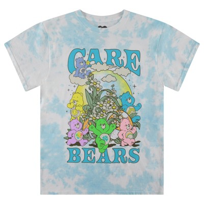 Care Bears Mens Classic Shirt - Mens Classic Tie Dye Tee - Cheer Friend Funshine Good Luck Clothing (Light Blue Wash, Large)