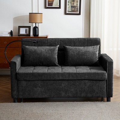 Whisen 56" Loveseat Sofa & Sleeper Sofa Bed, Reversible Backrest Cushion, Side Pockets, USB Ports and Phone Holder