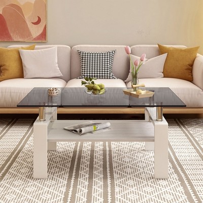 NicBex 39.2" Rectangular Glass Coffee Table with Sturdy MDF Shelf,End Table with Tempered Glass Top,Center Table for Living Room,Office