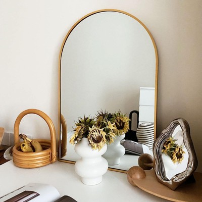 FONTOI 32" Arched Bathroom Vanity Mirrors for Wall, Dressing Mirror for Bathroom Living Room Bedroom, Gold, 24"*1.1"*36"