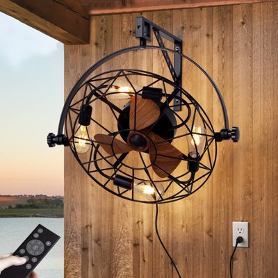 Ludomide 21 In Black Caged Wall Mounted Fan Ceiling Fan With Remote And Lights, Adjustable Tilt And 6-Speed Plug In Wall Mounted Fan