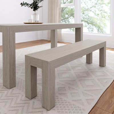 Plank+Beam Modern Dining Bench, Solid Wood Bench for Dining Table, 60", Pecan Wirebrush
