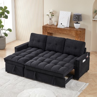 MAYEERTY 78.75 Inch L Shaped Reclining Sectional Sofa Pull Out Sofa Bed USB Type C Ports Storage Arm Organizer Pocket for Living Room