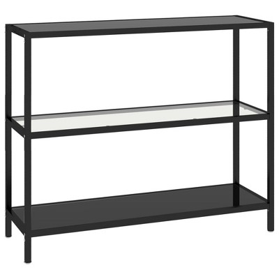 vidaXL Shelf 3 Tier Bookshelf Storage Organizer Transparent Tempered Glass - Black
