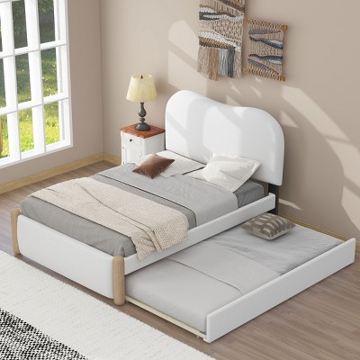 Twin Platform Bed Modern Upholstered with Trundle for Bedroom Space Saving - 3irtyhousy