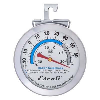 Escali Refrigerator & Freezer Thermometer: Stainless Steel Analog Fridge Thermostat, Large Dial, Clip/Freestanding Mount