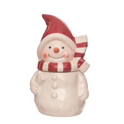Transpac 11.9 in Multicolor Christmas Snowman Cookie Jar with Scarf Decorative Dolomite Holiday Storage