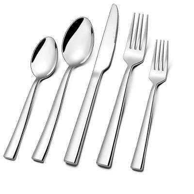 Itopfox Silverware Set for 2, 10-Piece Stainless Steel Flatware Cutlery Set, Square Edge Kitchen Utensil with Knives, Forks, Spoons, Dishwasher Safe