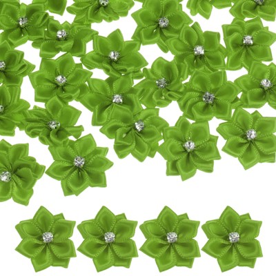 Unique Bargains Artificial Satin Durable Flexible Decorative Mini Ribbon Flowers with Rhinestones 1.2 Inch 100 Pcs