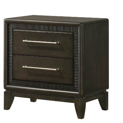 1pc Dark Brown Finish Two Drawers Nightstand Bar Handles Tapered Feet Bedroom Wooden Furniture
